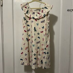 Hanna Andersson Butterfly Dragonfly Dress 6/7 Ruffle Neck Swing Sleeveless